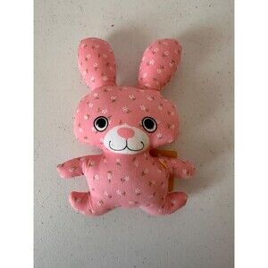 Pink Calico Bunny Vintage Panel Toy – Small Fabric Stuffed Rabbit